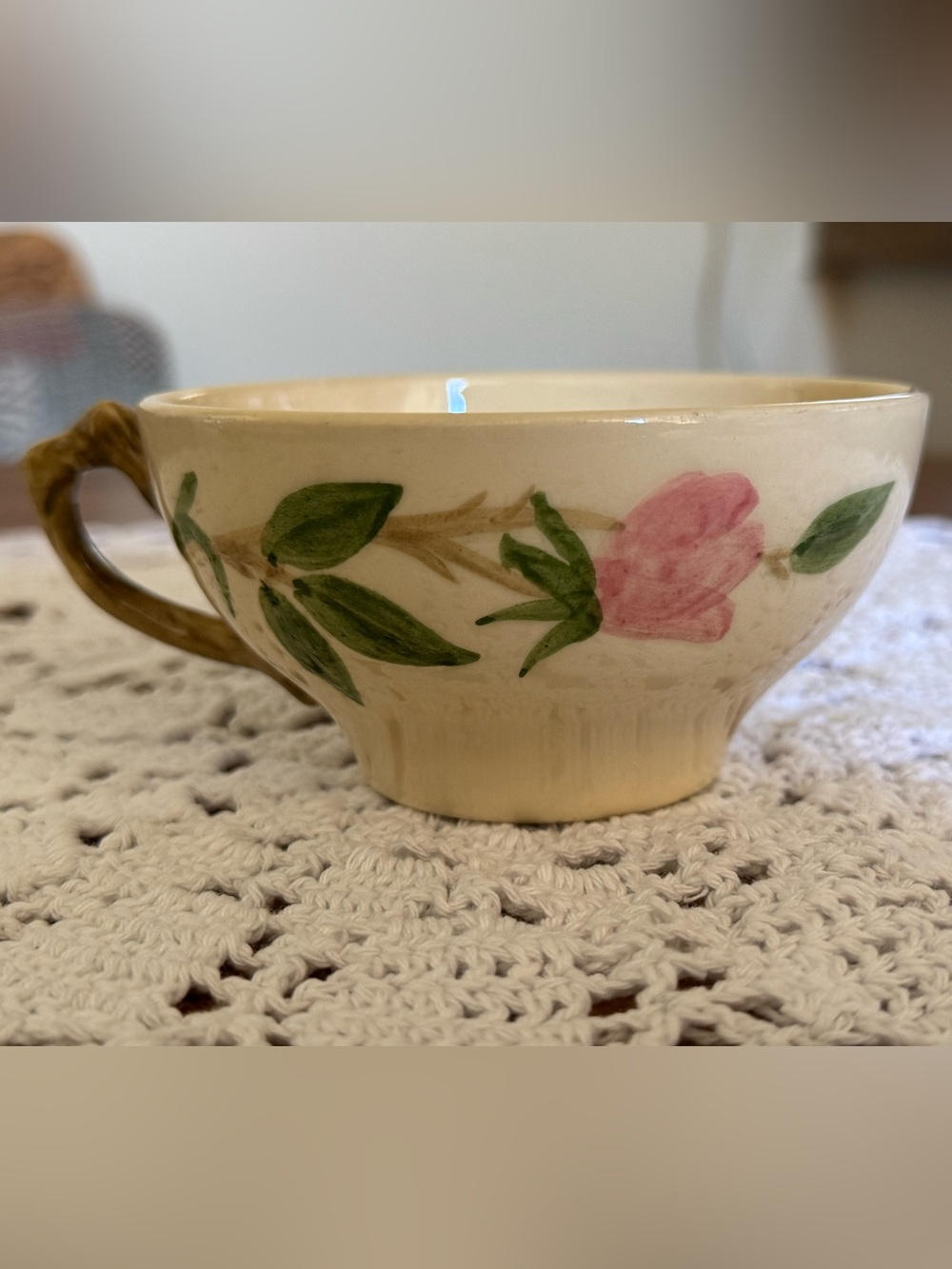 vintage Franciscan Desert Rose ceramic teacup, hand-painted pink roses